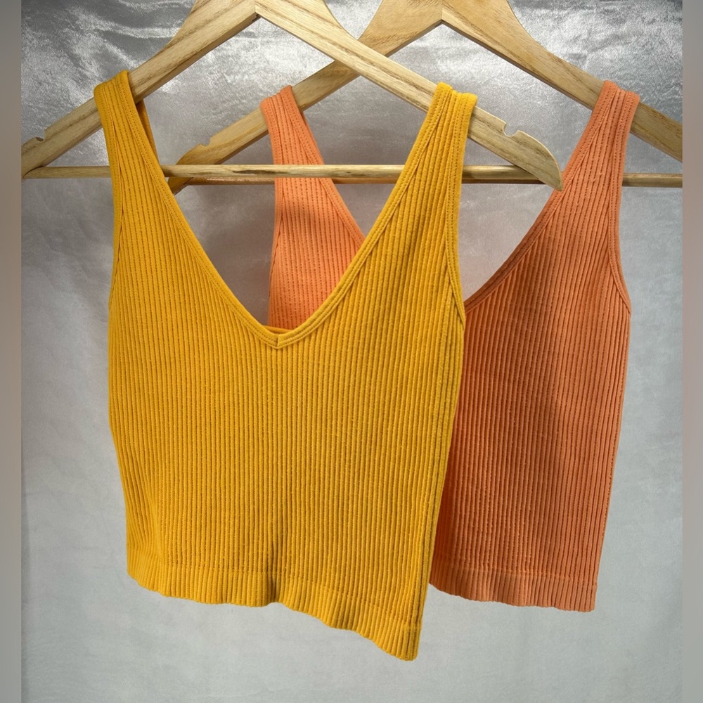 Intimately by Free People V-Neck Ribbed Tank Top - Yellow and Orange size M/L
